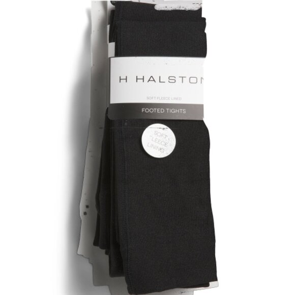 NWT $36 HALSTON 2-PAIR PACK Fleece Lined Footed Tights Black Winter Cozy Sz M/L - Picture 1 of 3